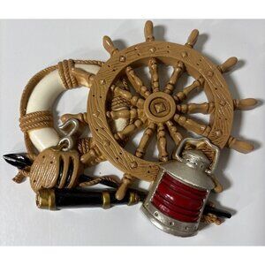 Vtg Burwood 70s Nautical Themed Wall Decor Ship Wheel Lantern